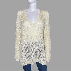 J. Jill Ivory Open Knit‎ Long Sleeve Semi Sheer V-Neck Sweater